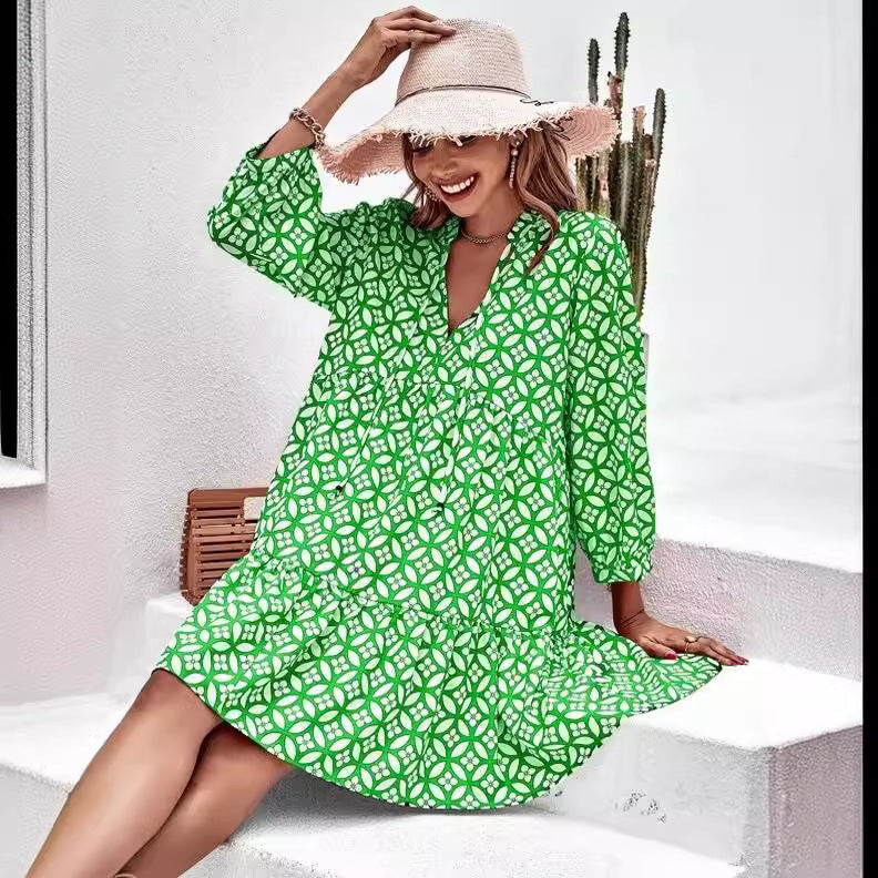 Vestido casual de manga larga con estampado para mujer