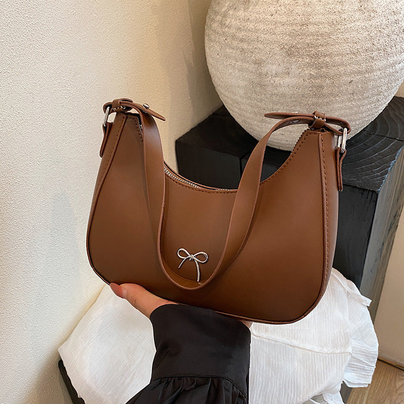Women Casual Solid Color Shoulder Bag with Bowknot Decoration