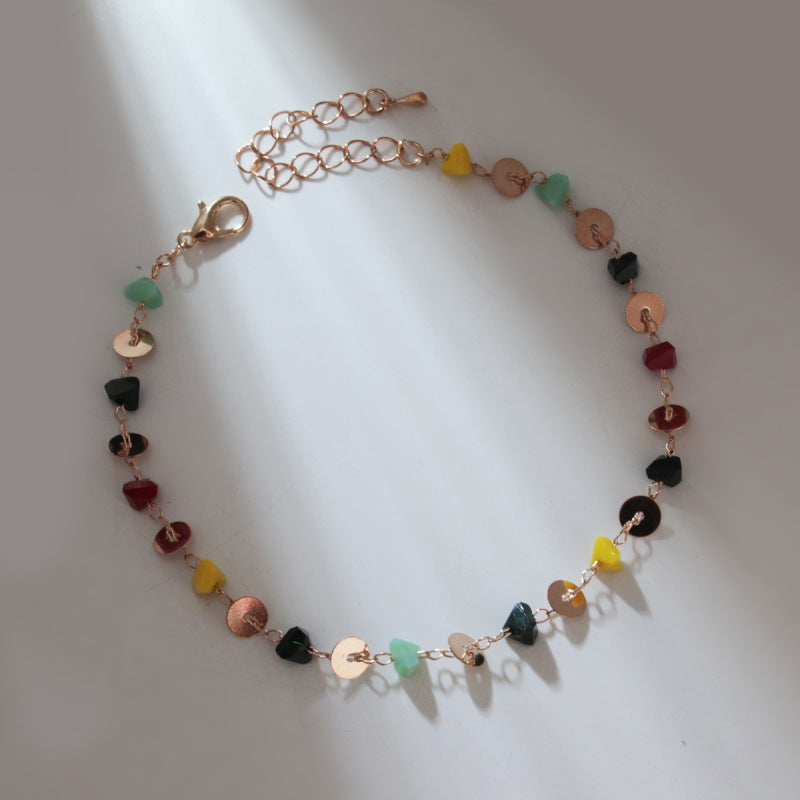 Chaîne de pied simple en pierre d'agate multicolore naturelle de style bohème pour femme