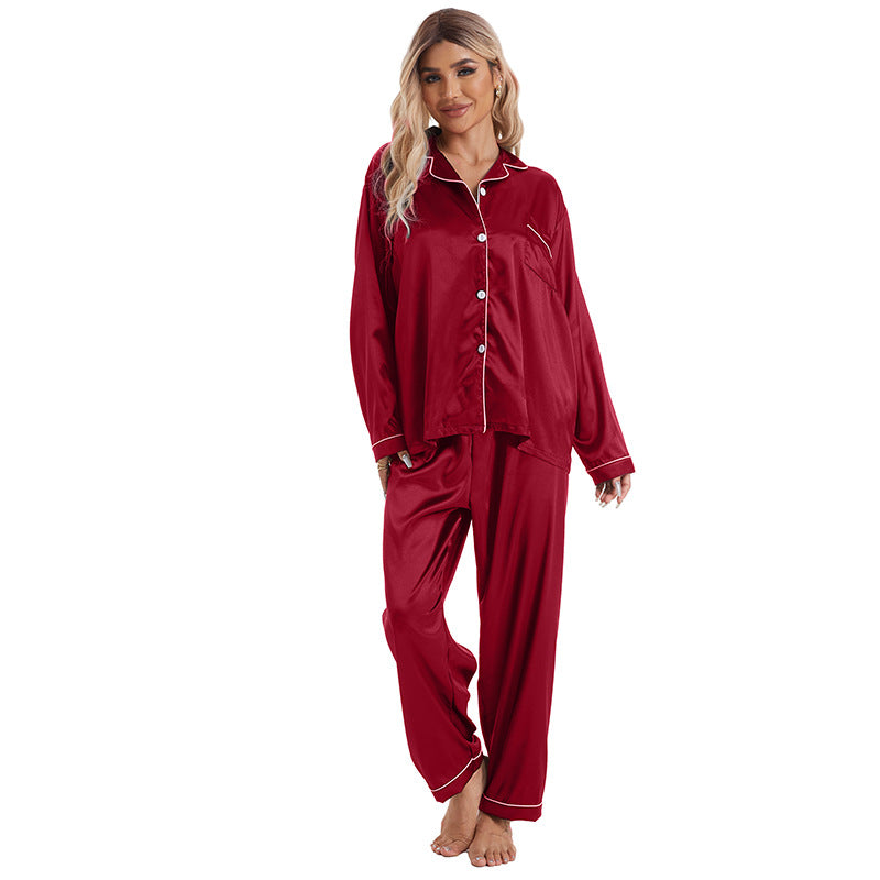 Ensemble pyjama simple et décontracté à manches longues en soie glacée pour femme