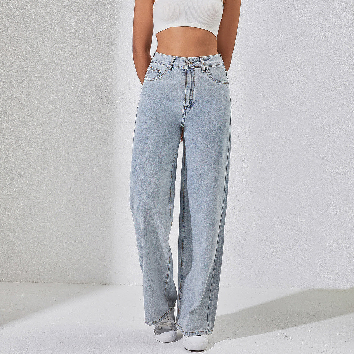 Women Casual High Waist Wide Leg Denim Jeans