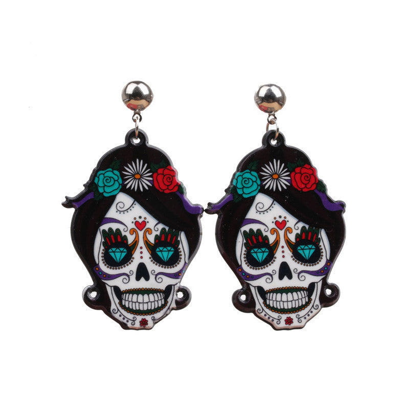 Pendientes de calavera acrílica de moda para Halloween para mujer