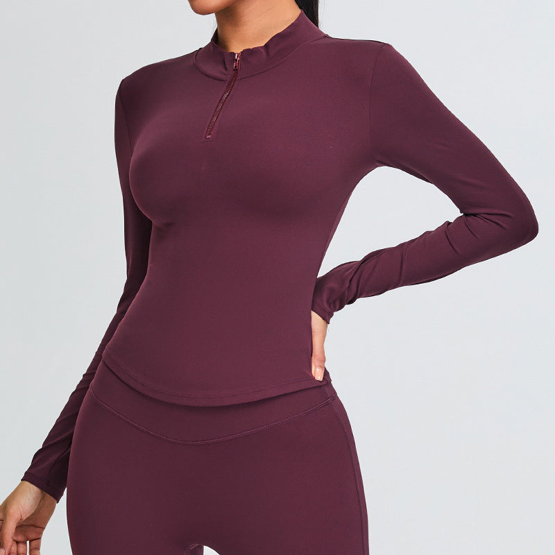 Women Fashion Casual Long-Sleeve Zipper Yoga T-Shirt