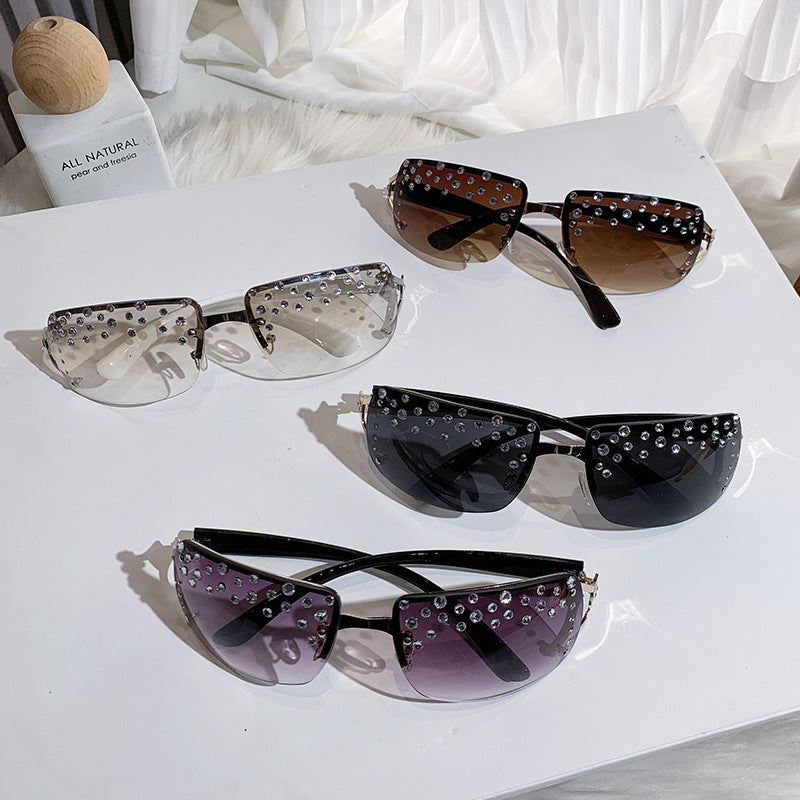 Gafas de sol de montura grande con degradado de diamantes de imitación a la moda para mujer
