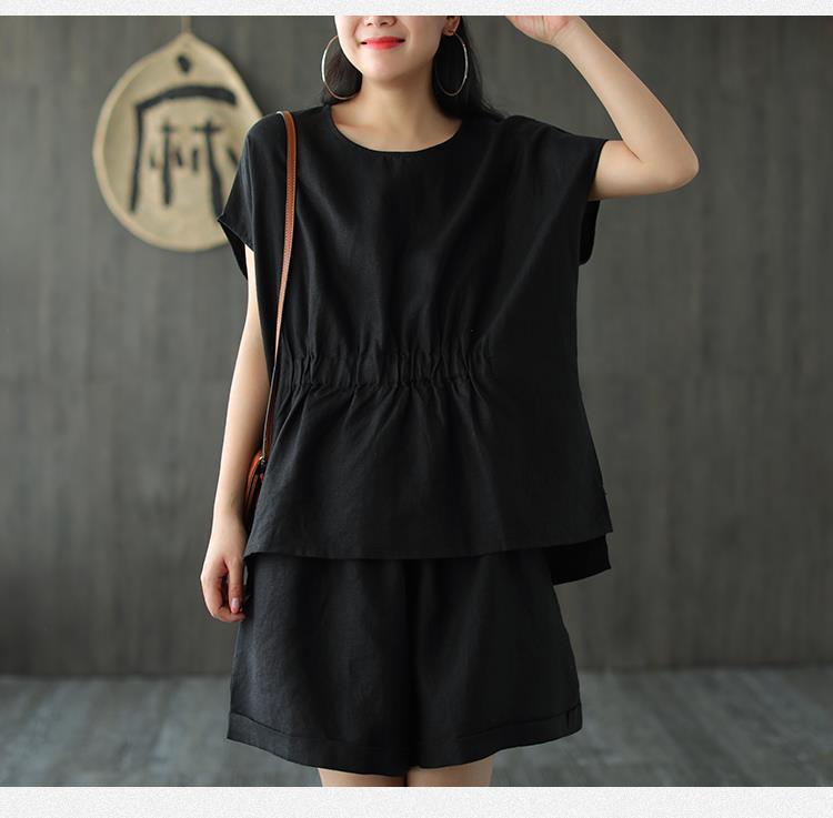 Women Fashion Casual Cotton Linen Two-Piece Set