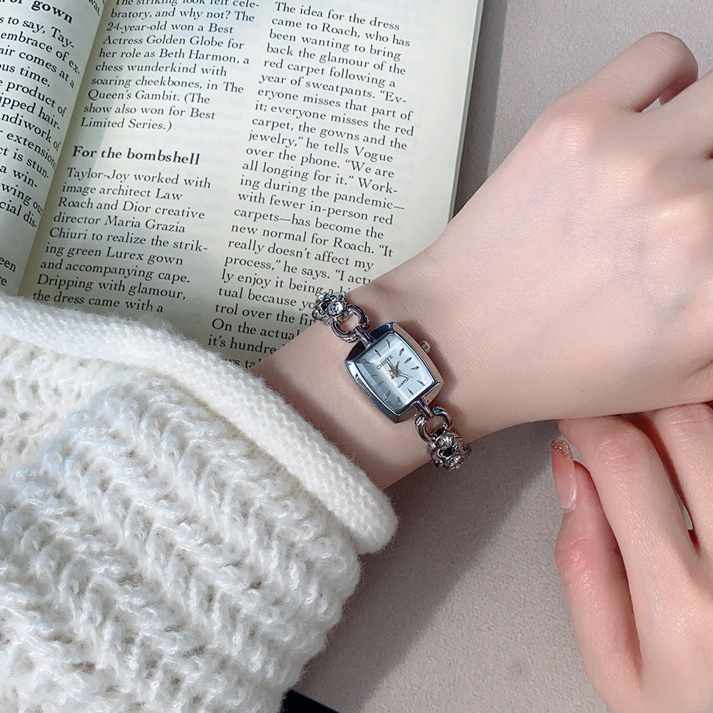 Women Fashion Solid Color Square Rhinestone Bracelet Watch