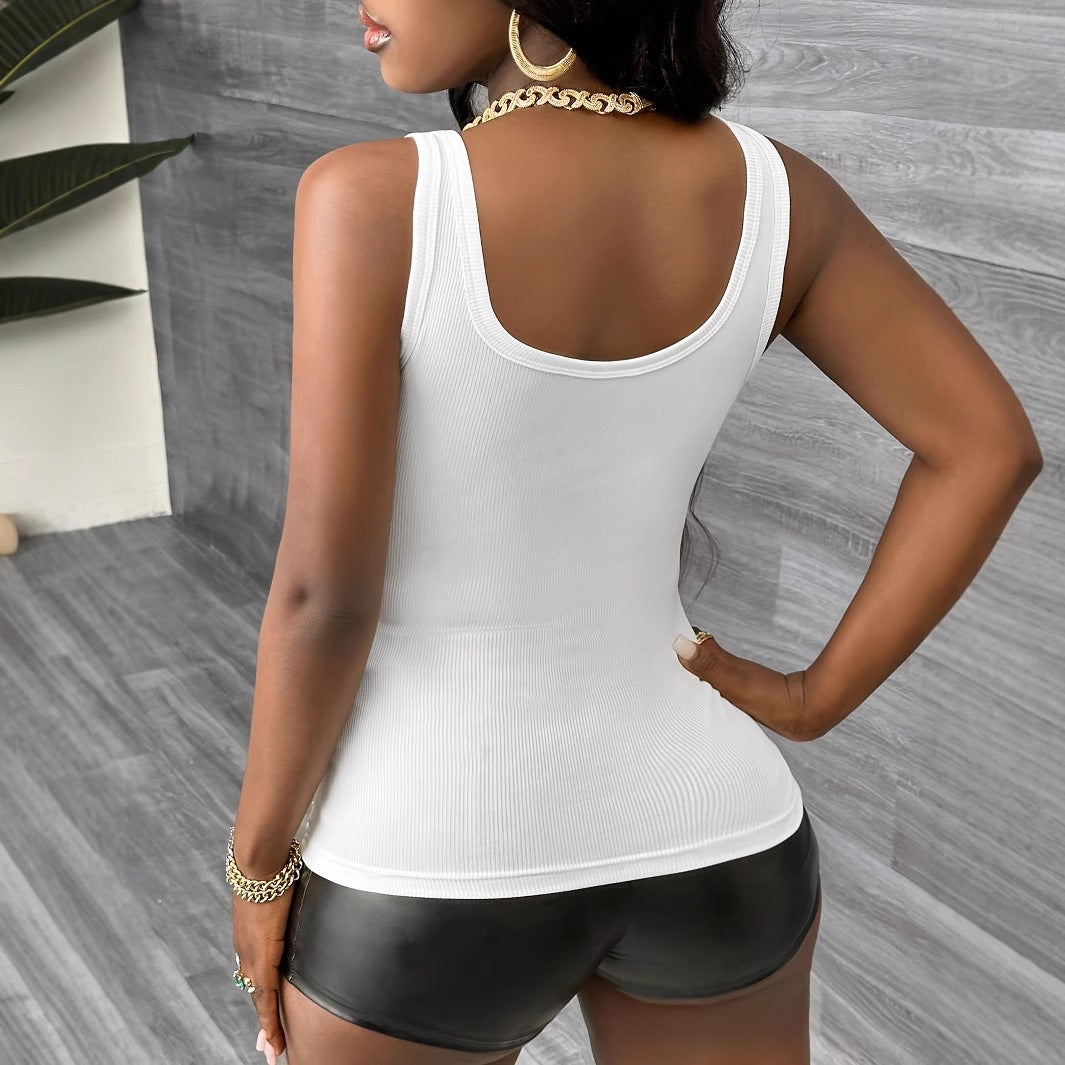 Haut sans manches à col en V et couleur unie pour femme