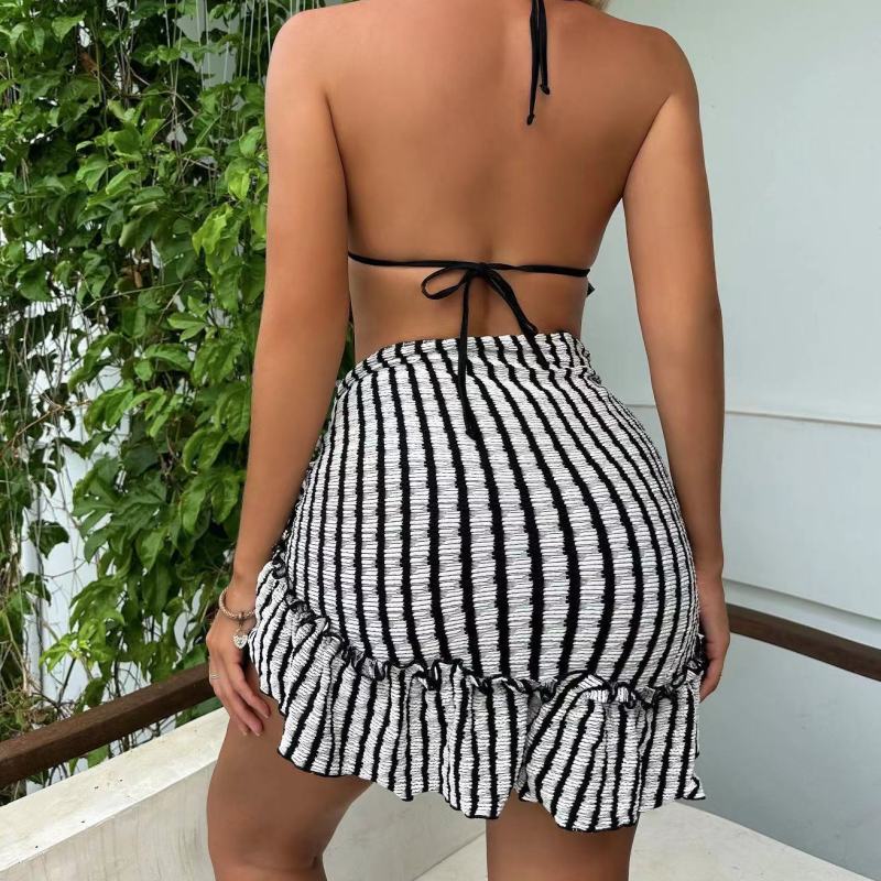 Women Summer Lace-Up Halter Strap Swimsuit Set