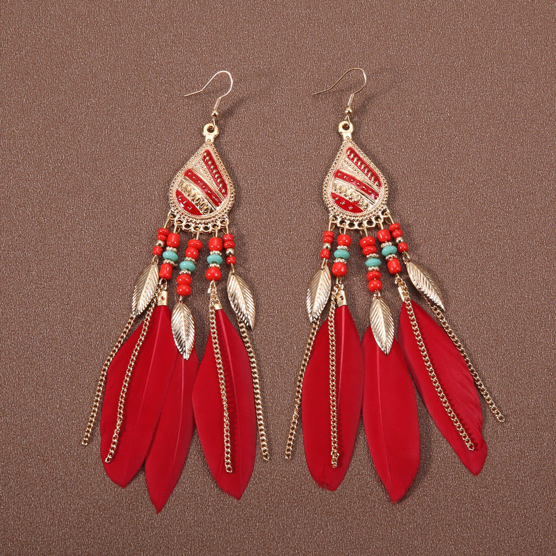 Bohemian Ethnic Style Retro Tassel Feather Earrings