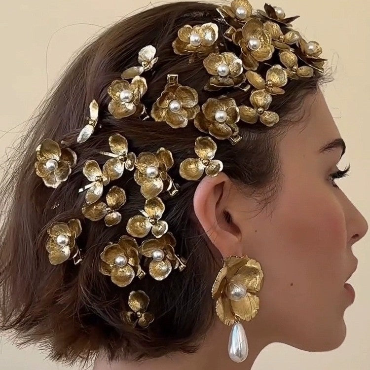 Épingle à cheveux florale en perles de style palais vintage avec clip latéral élégant