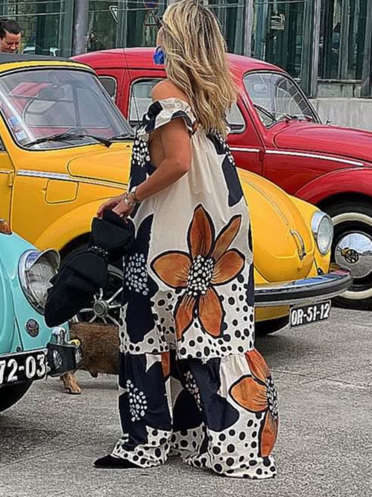 Robe décontractée à épaules dénudées et imprimé floral pour femme