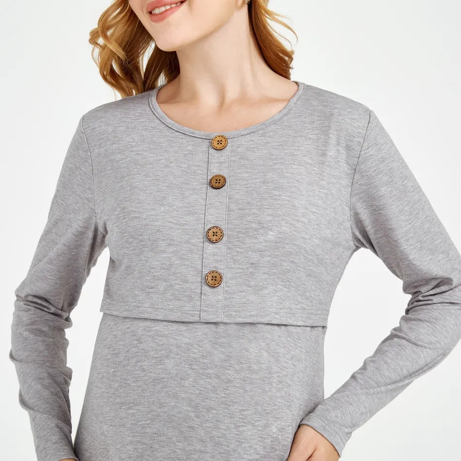 Vestido casual de cuello redondo de color sólido para mujeres embarazadas