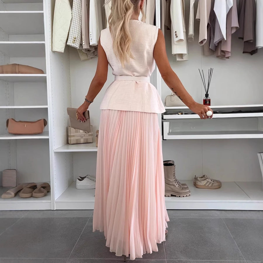 Women Sleeveless Vest and Skirt Two-Piece Set - Polyester Style