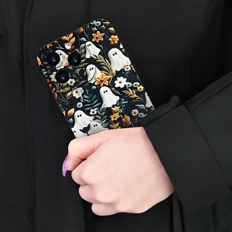 Women Cartoon Halloween Ghost Floral Phone Case TPU