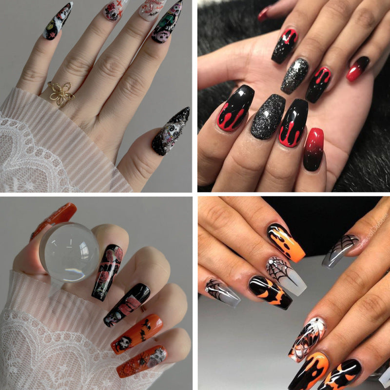 Autocollants adhésifs pour ongles Motif tête de mort et sorcière rouge pour Halloween