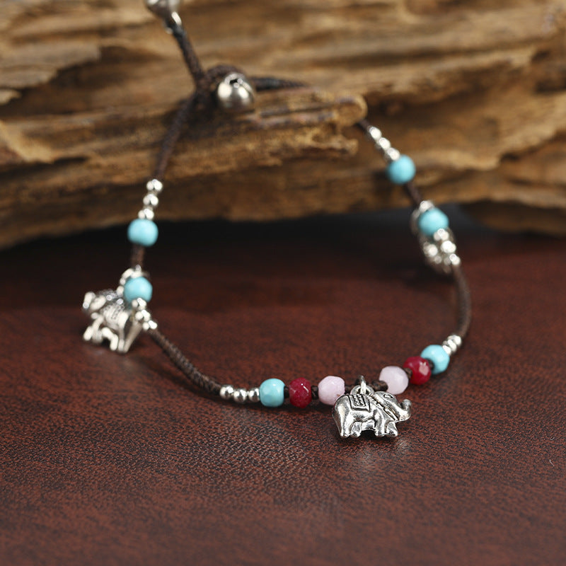 Bohemian Elephant Pendant Hand Woven Bracelet