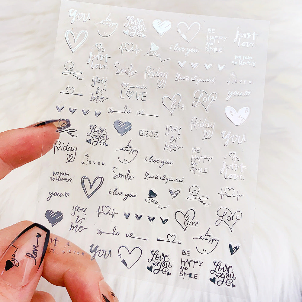 Pegatinas de uñas con letras de amor en forma de corazón para San Valentín