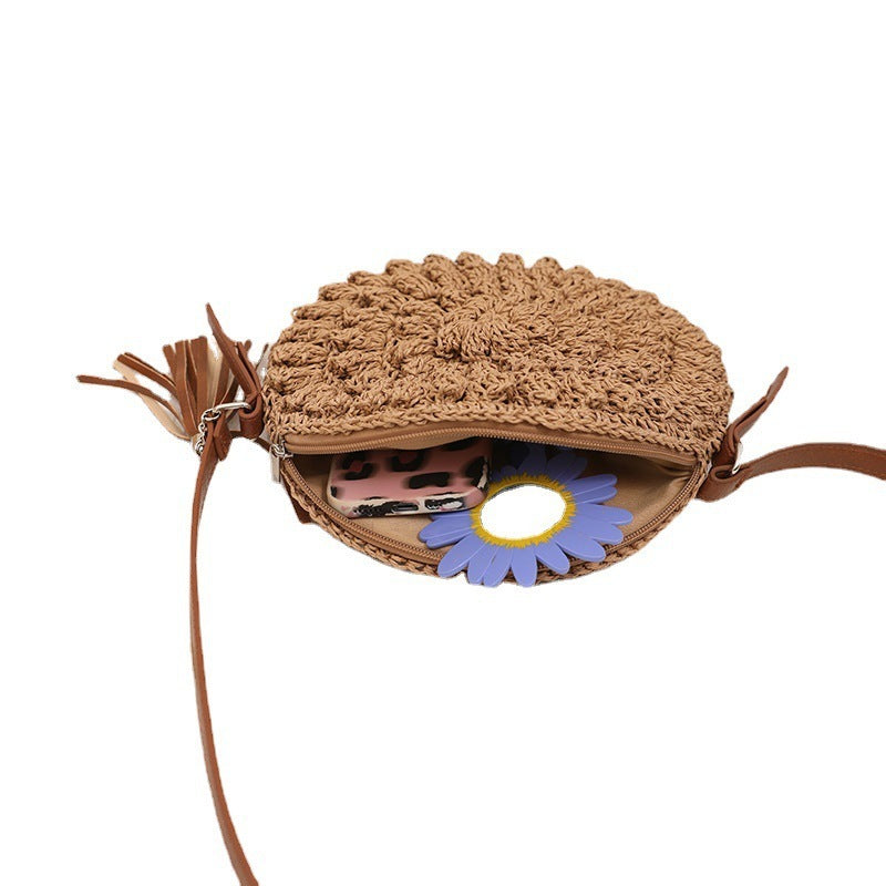 Sac à bandoulière rond tissé de style bohème pour les vacances à la plage