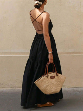 Women Fashion Sexy Solid Color Spaghetti Strap Dress