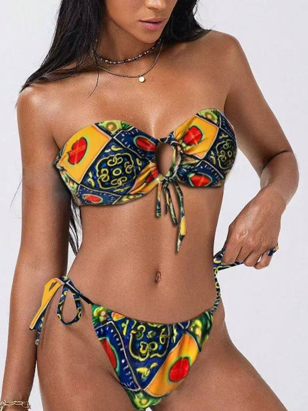 Bikini sexy con parte superior de tubo y estampado multicolor a la moda para mujer