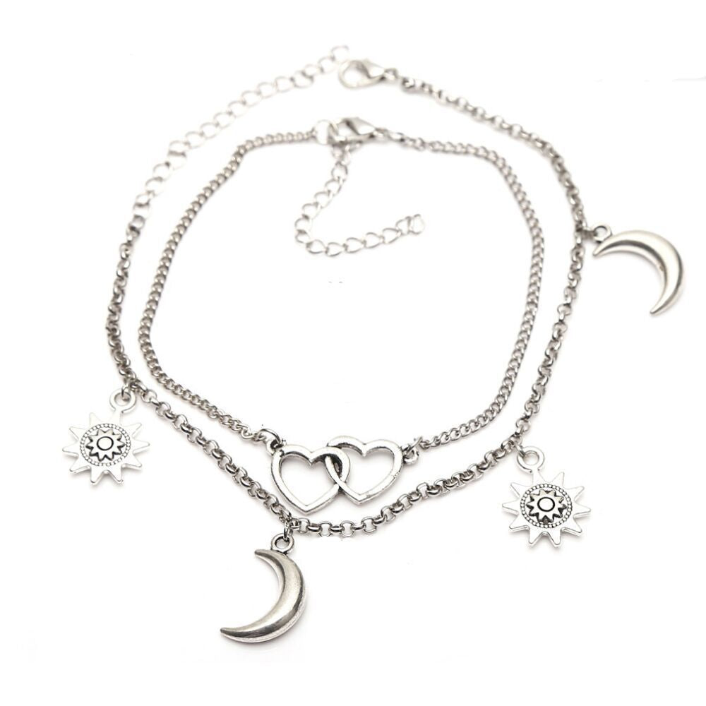 Fashion Star Moon Simple Heart-Shaped Anklet