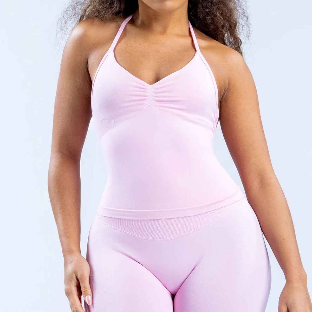 Women Fashion Solid Color Seamless Halter-Neck Yoga Top