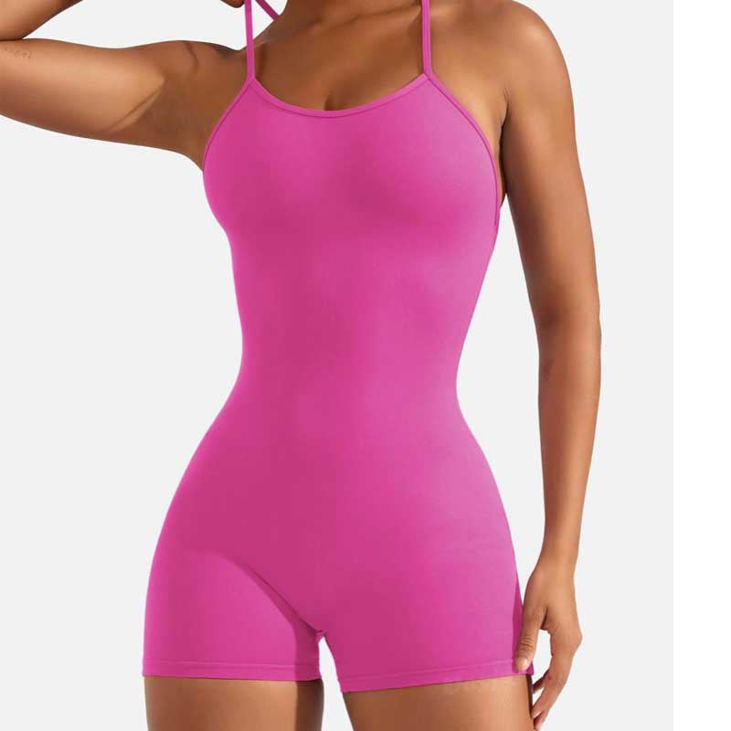 Women’s Backless Pleated Sports Romper - Sexy High Waist Jumpsuit