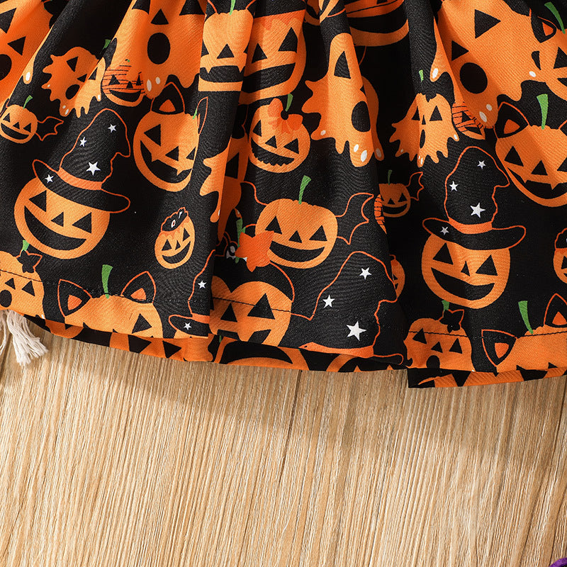 Vestido de calabaza de algodón de manga larga para niñas pequeñas