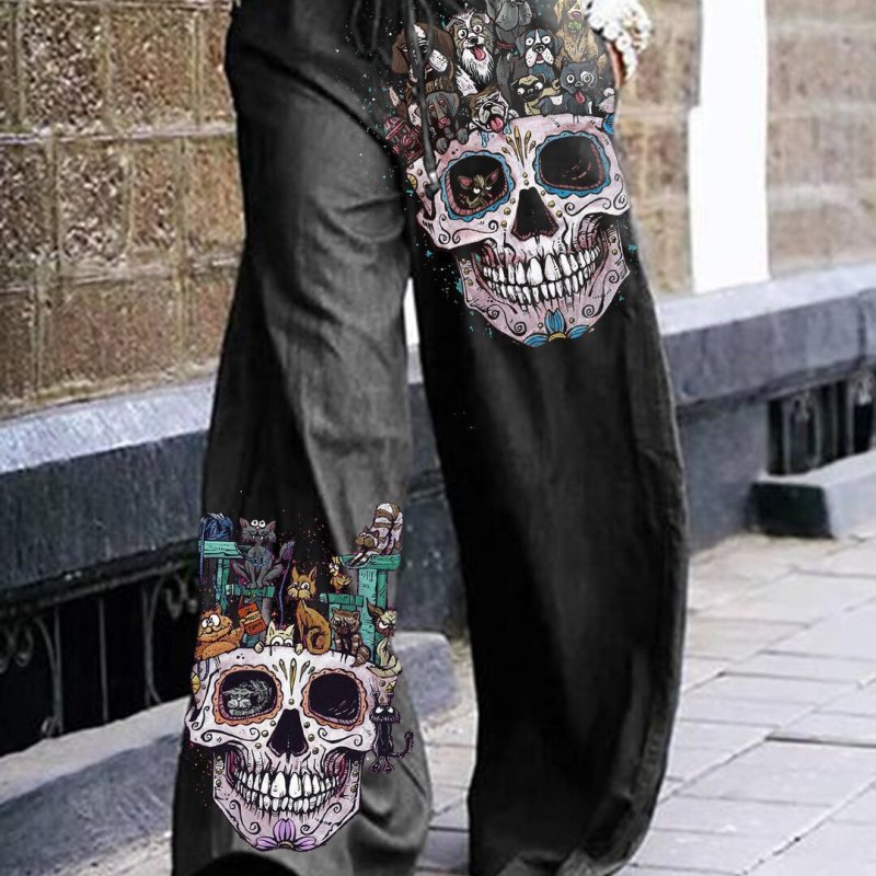 Pantalon gothique à motif tête de mort pour femme, style Halloween
