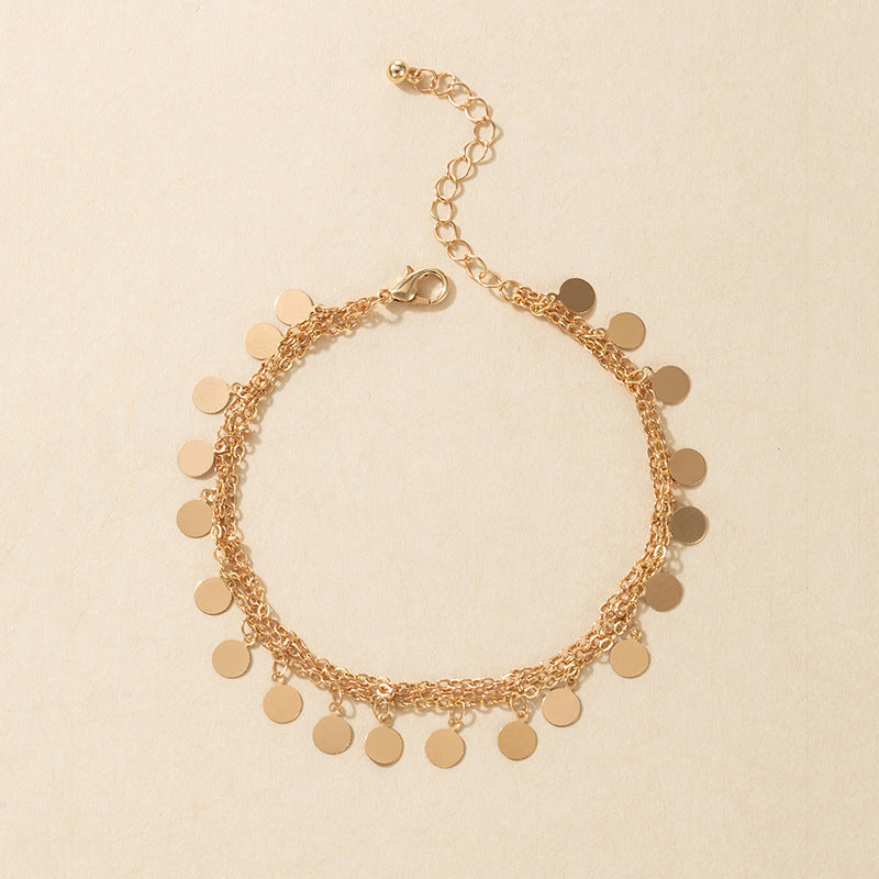 Tobillera con borlas multicapa estilo bohemio para mujer