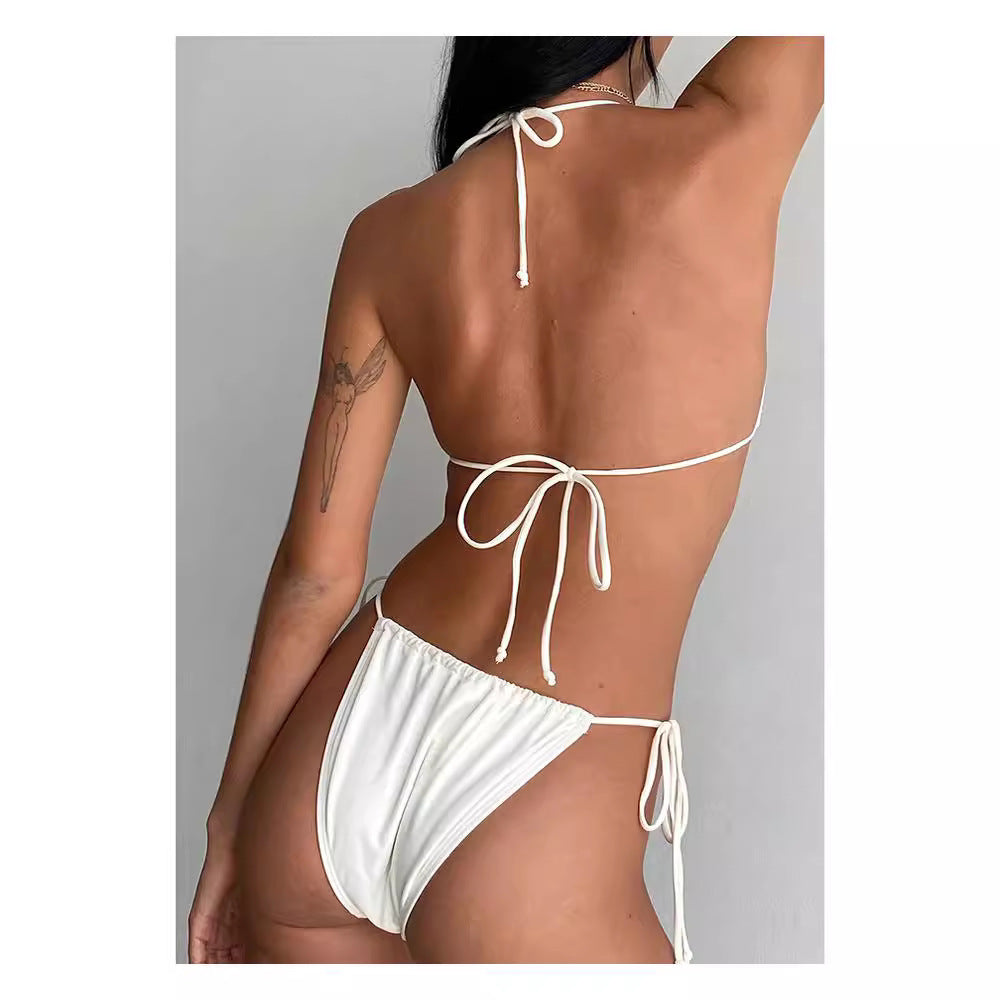Maillot de bain sexy d'été avec bretelles et nœud, ensemble deux pièces