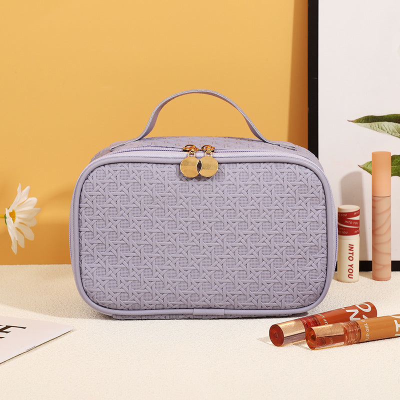 Bolsa de cosméticos sencilla de cuero de color sólido