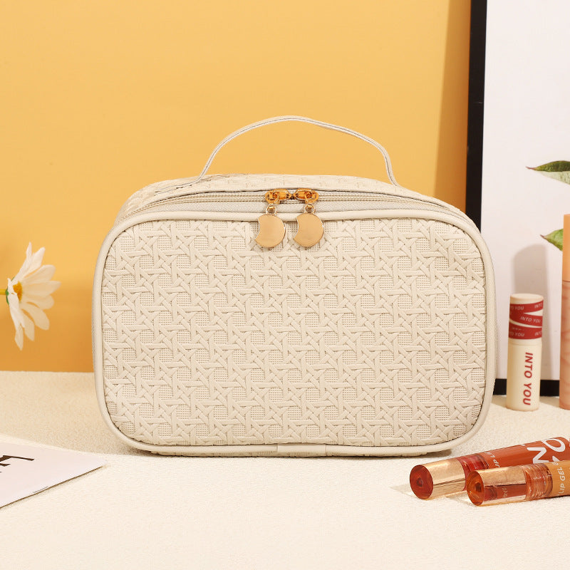 Bolsa de cosméticos sencilla de cuero de color sólido