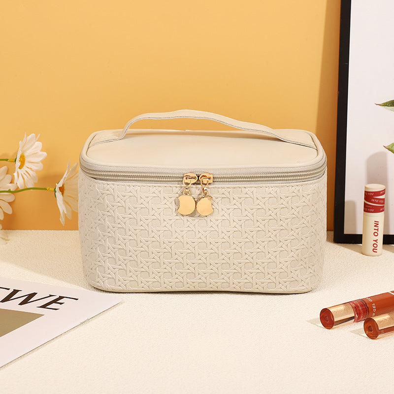 Bolsa de cosméticos sencilla de cuero de color sólido