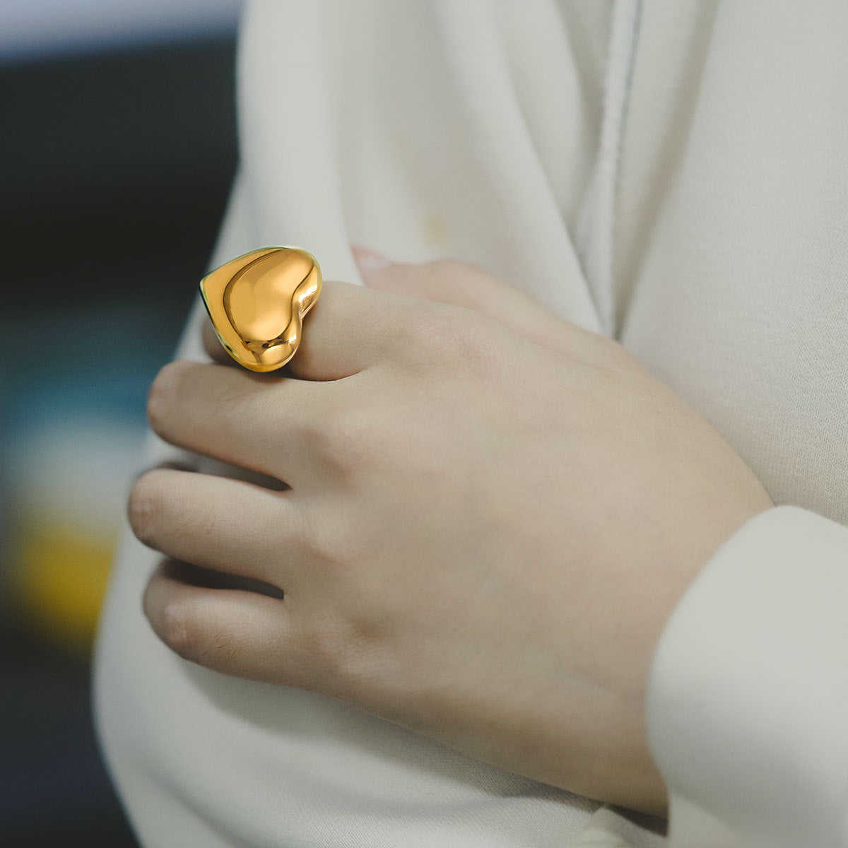 Bague ajustable en forme de cœur plaquée or 18 carats pour femme