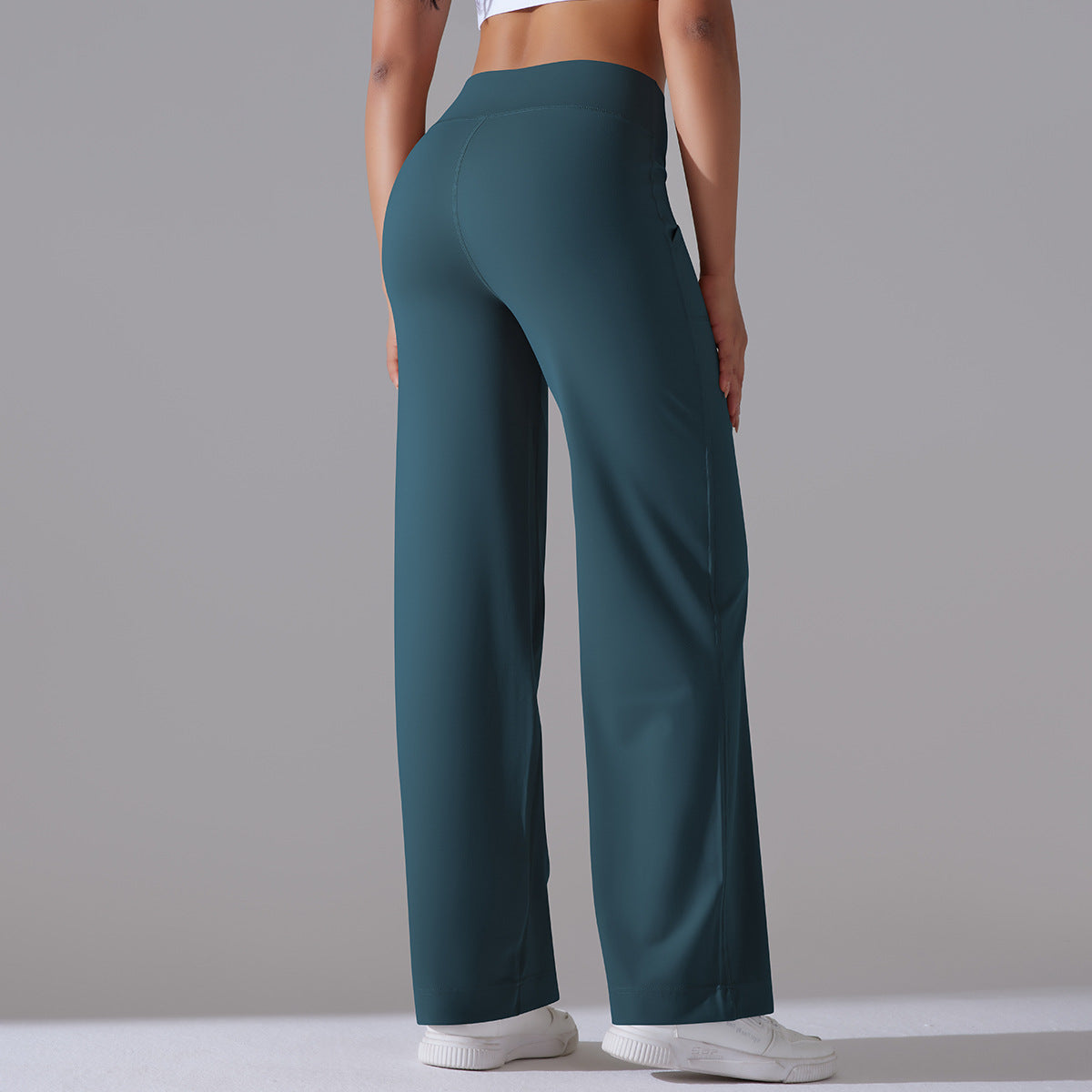 Pantalon taille haute décontracté de couleur unie pour femme