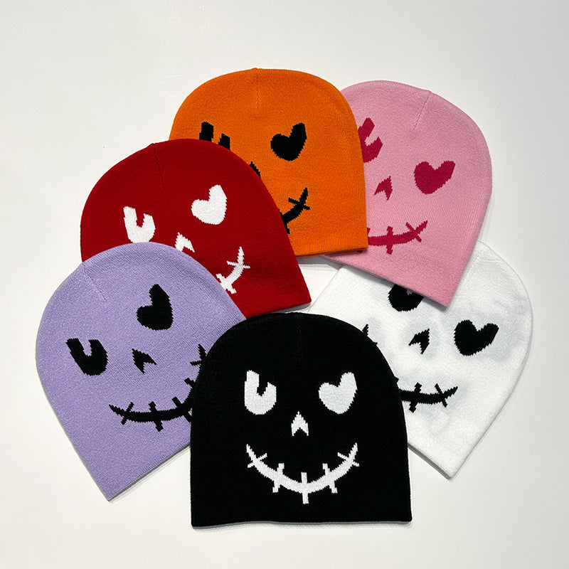 Gorro de lana de punto con cara sonriente de Halloween para invierno
