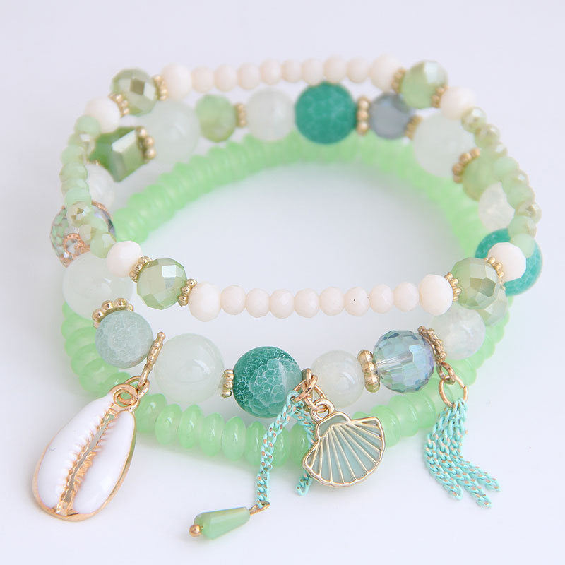 Pulsera de cuentas multicapa estilo bohemio oceánico para mujer