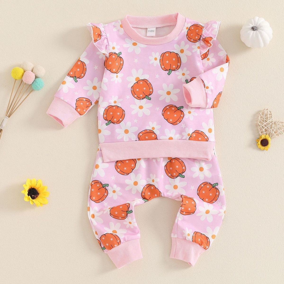 Conjunto de algodón con estampado de calabaza de Halloween para niñas y bebés