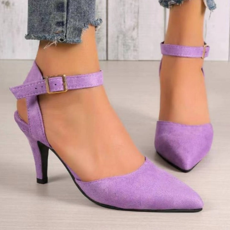 Chaussures à talons hauts en daim à bout pointu et couleur unie pour femmes