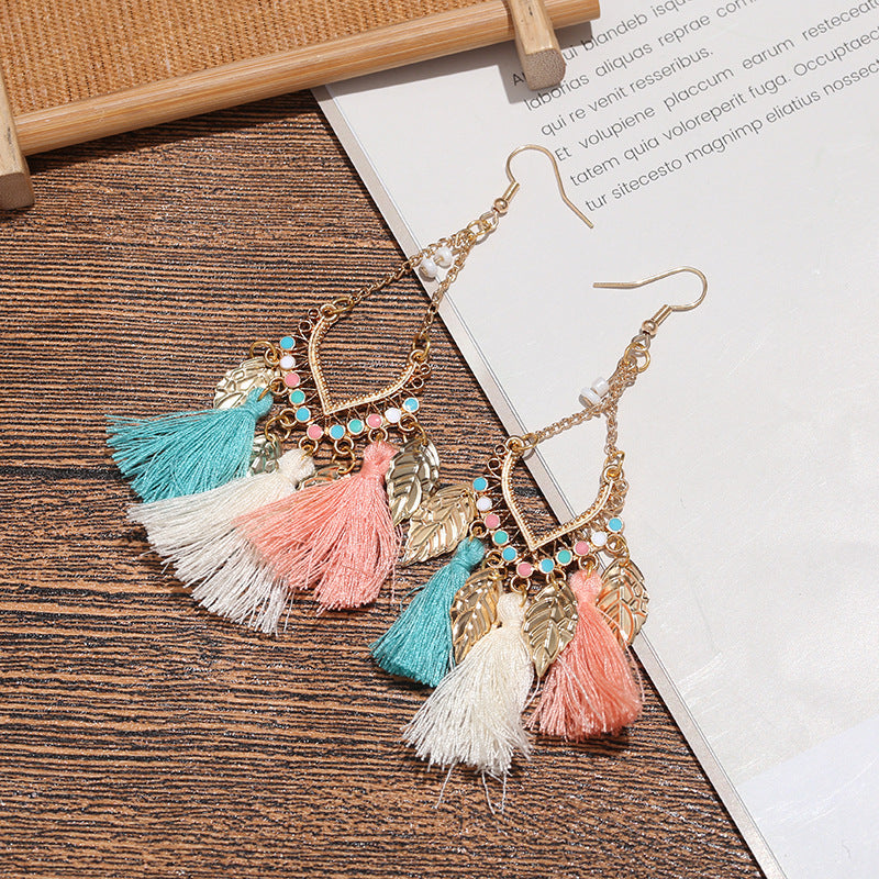 Pendientes con borlas retro de estilo étnico bohemio