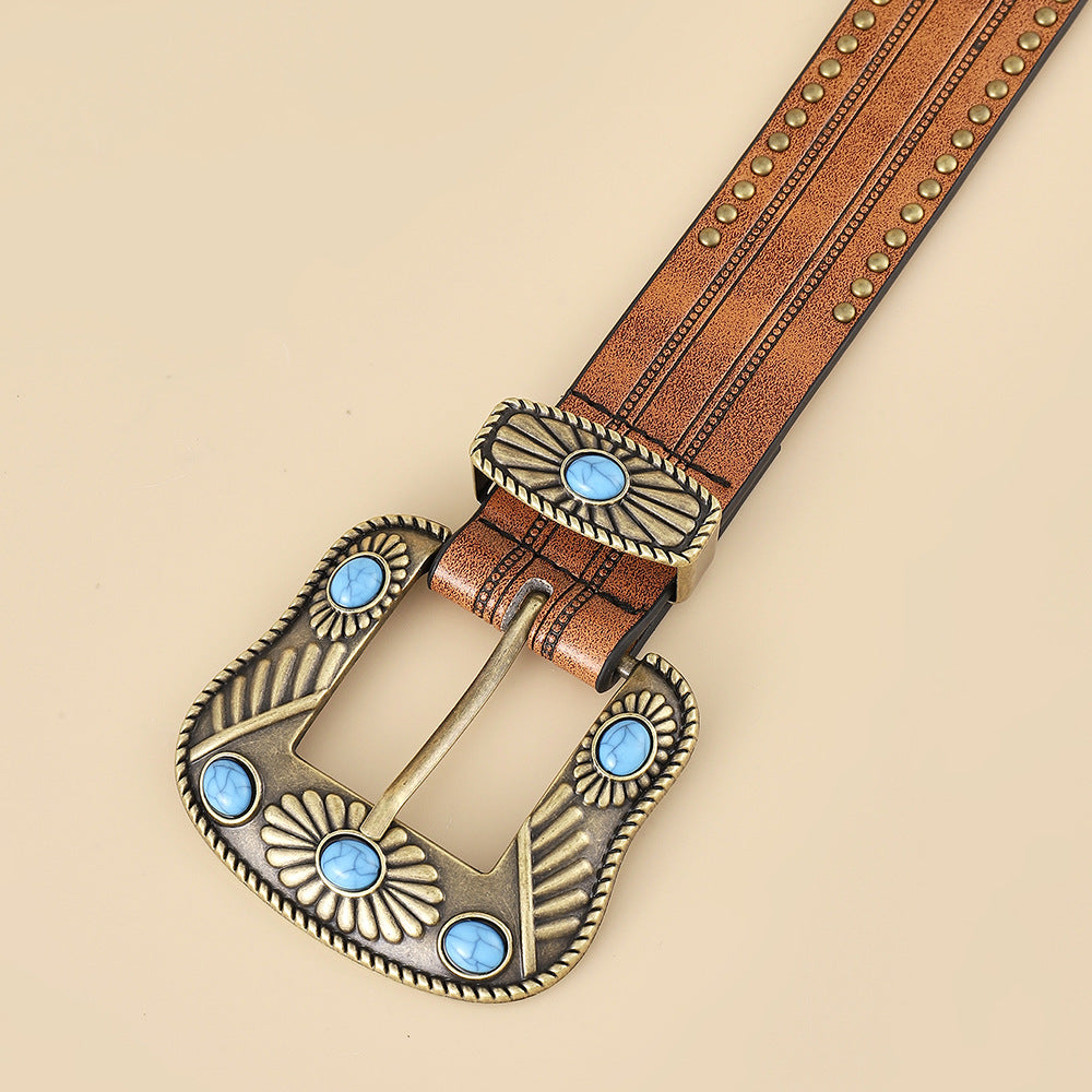 Ceinture turquoise vintage bohème occidentale pour femme