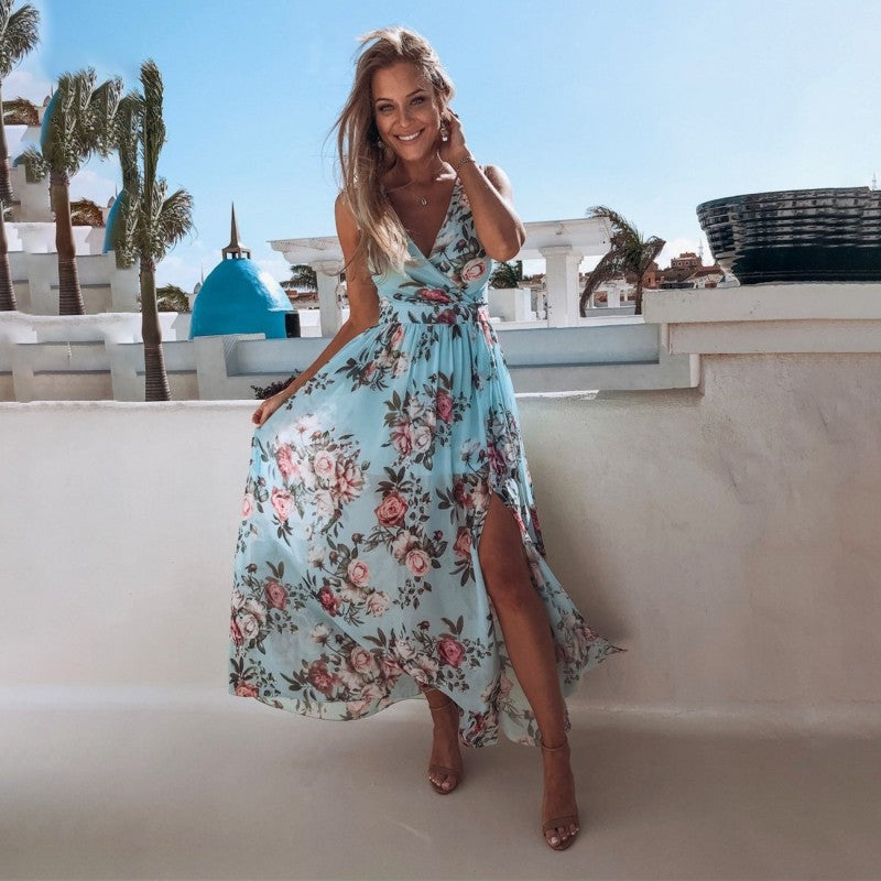 Robe d'été bohème élégante en mousseline de soie à imprimé floral pour femme
