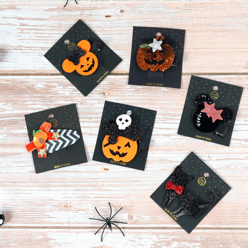 Pince à cheveux Halloween pour enfants, motif citrouille amusant, nœud