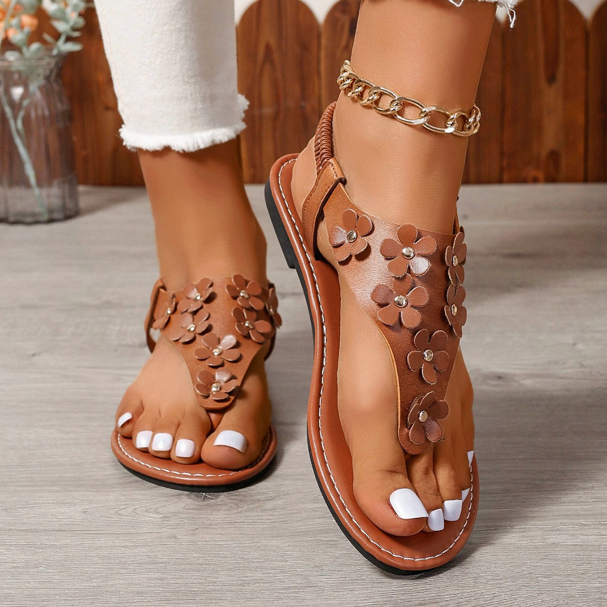 Sandalias planas florales de moda de talla grande