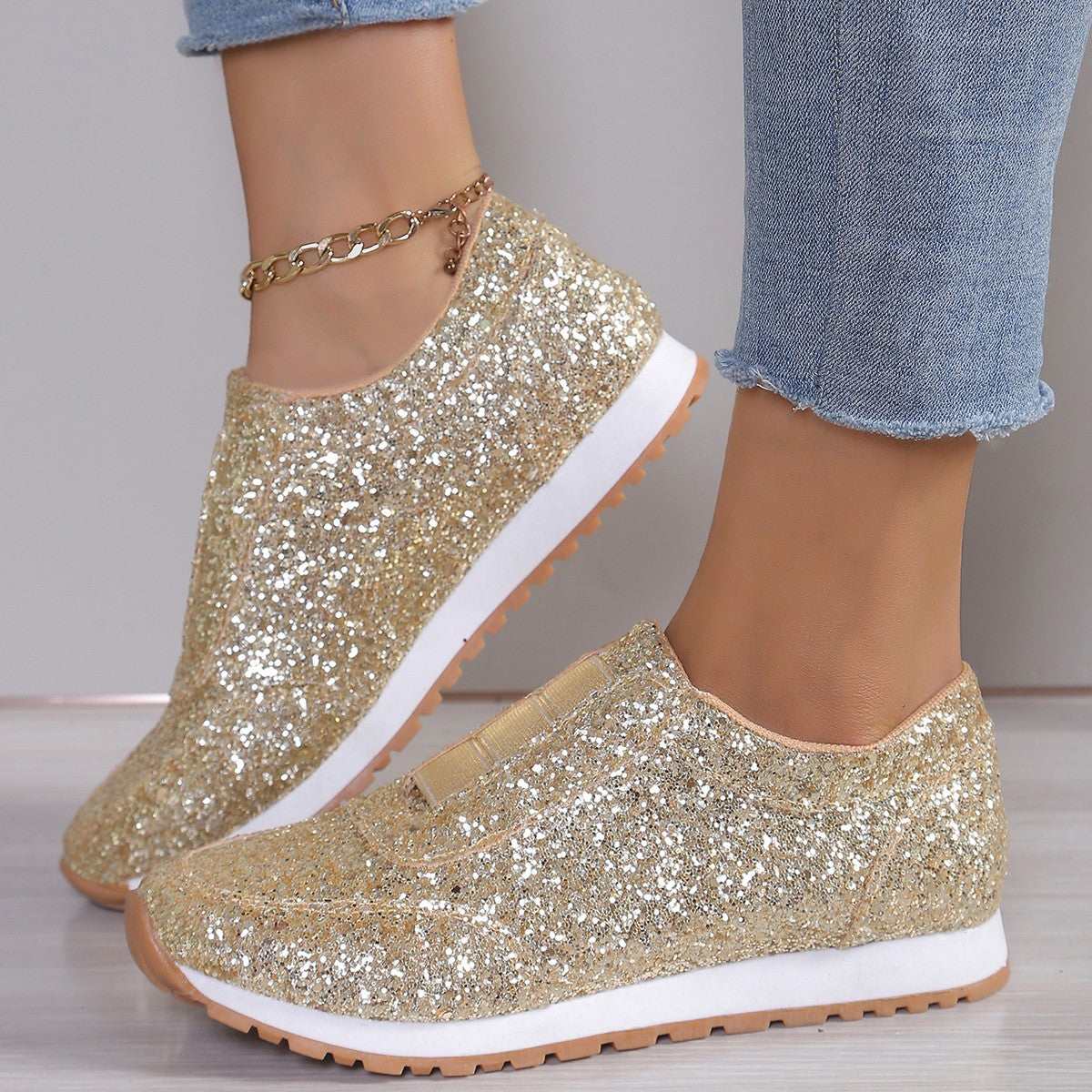Plus Size Women Fashion Sequined Sneakers