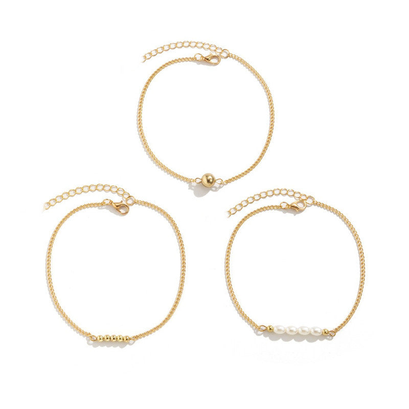 Conjunto de tobilleras con perlas de imitación y cuentas bohemias