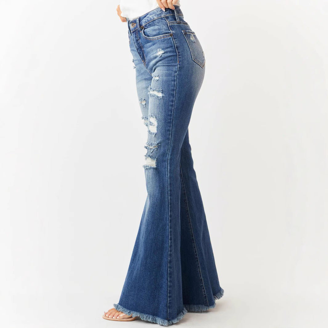 Jean slim taille moyenne déchiré décontracté pour femme