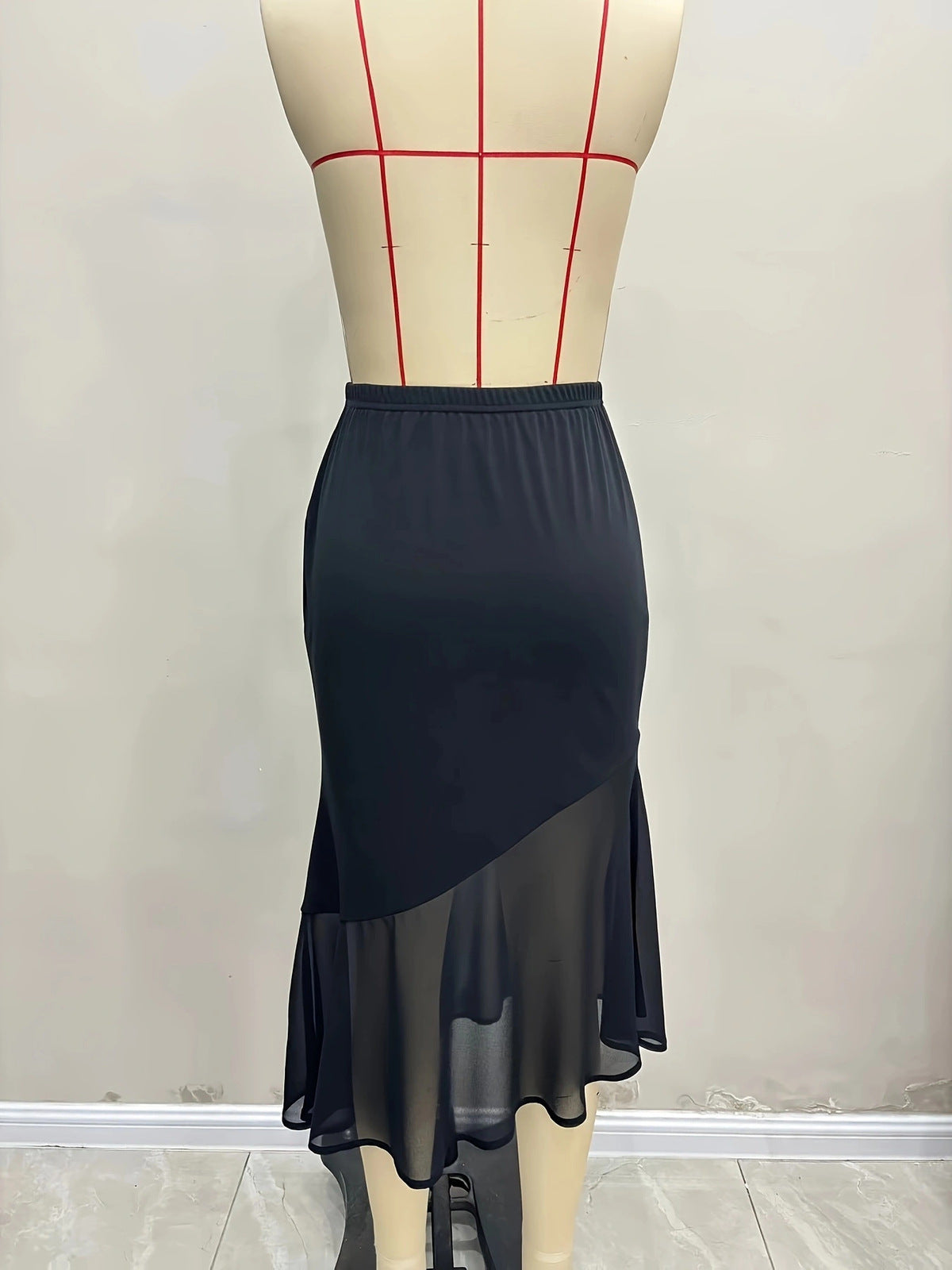Women Fashion Sexy Solid Color Mesh Fishtail Skirt