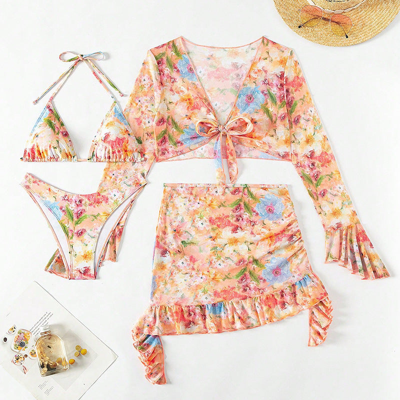 Traje de baño playero con estampado floral para mujer